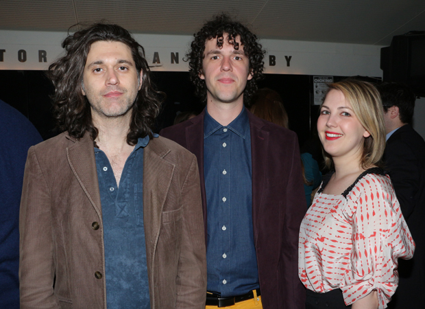 Lucas Hnath (The Christians) shares a photo with Futurity creators and leading players César Alvarez and Sammy Tunis.