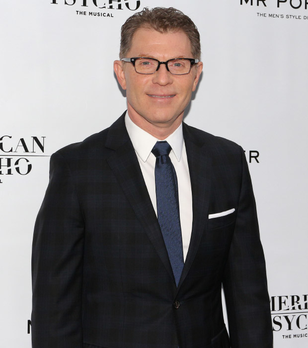 Chef Bobby Flay arrives to cheer on his girlfriend, American Psycho cast member Heléne Yorke.
