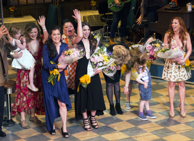 Waitress director Diane Paulus and composer Sara Bareilles join the company on stage for a bow.