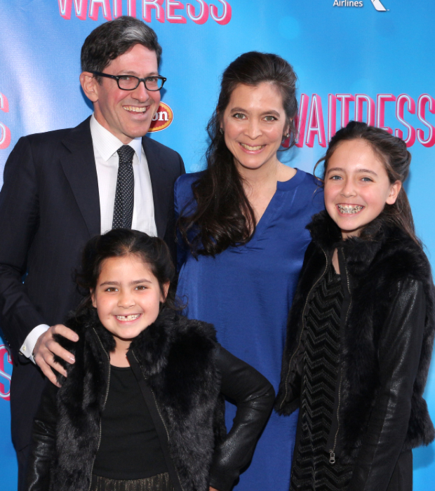 Diane Paulus is joined on the red carpet by her husband, Randy Weiner, and their daughters, Katharine and Natalie.