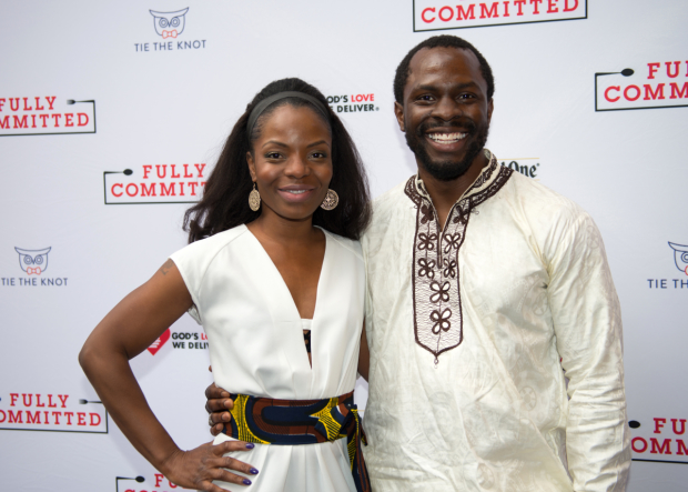 Marsha Stephanie Blake and Gbenga Akinnagbe step out for the opening of Fully Committed.