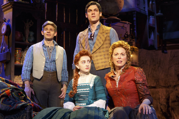 Andrew Keenan-Bolger, Sarah Charles Lewis, Robert Lenzi, and Carolee Carmello star in Tuck Everlasting, directed by Casey Nicholaw, at Broadway&#39;s Broadhurst Theatre.