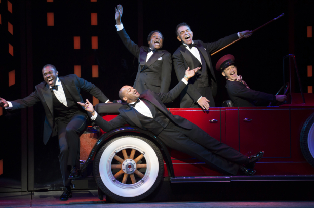 Joshua Henry with Brandon Victor Dixon, Billy Porter, Brian Stokes Mitchell, and Richard Riaz Yoder in Shuffle Along.
