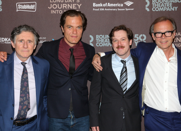 Director Jonathan Kent (right) joins leading men Gabriel Byrne, Michael Shannon, and John Gallagher Jr. for an opening-night snapshot.