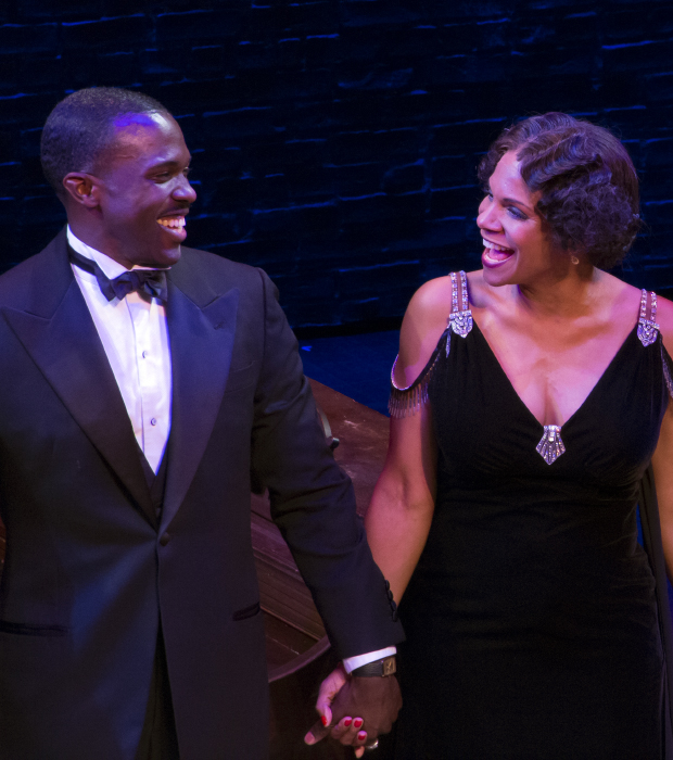 Joshua Henry and Audra McDonald share a moment during curtain call.