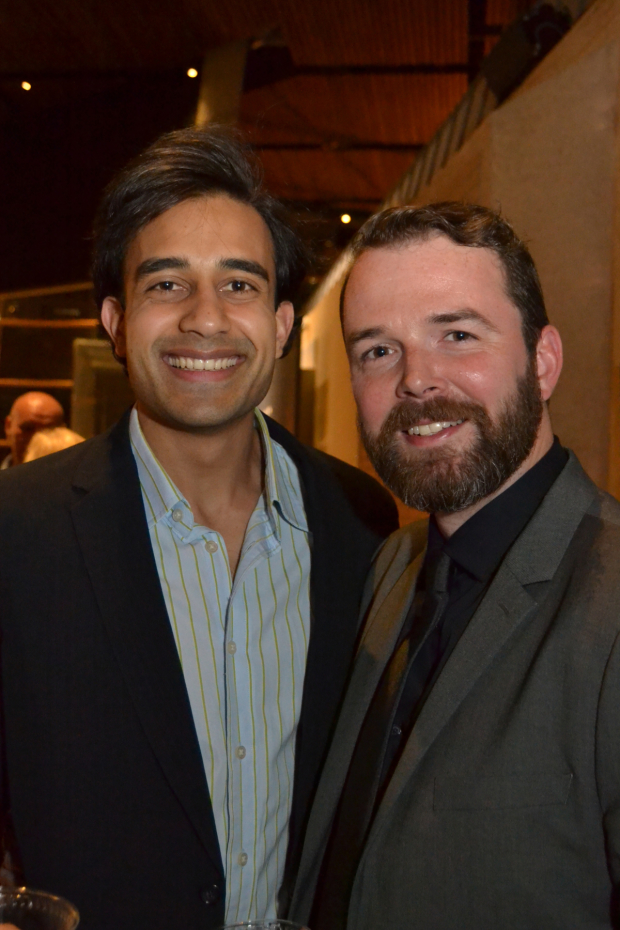 Disgraced cast members Samip Raval and Joe Isenberg pose for a photo.