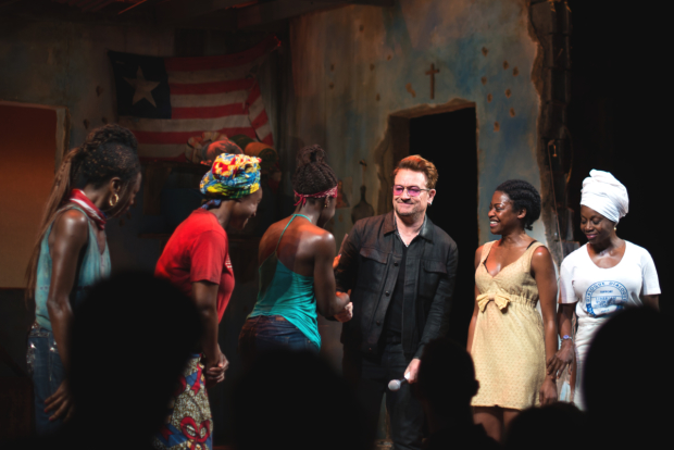 Bono joins the cast of Eclipsed on stage at the John Golden Theatre.
