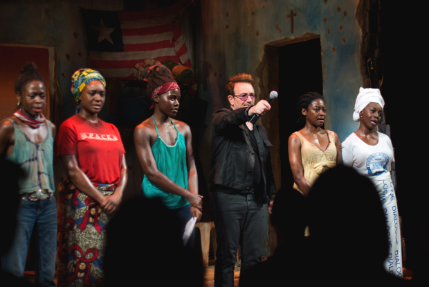Bono asks the audience to say the names of two girls abducted from their school in Northern Nigeria in 2014.