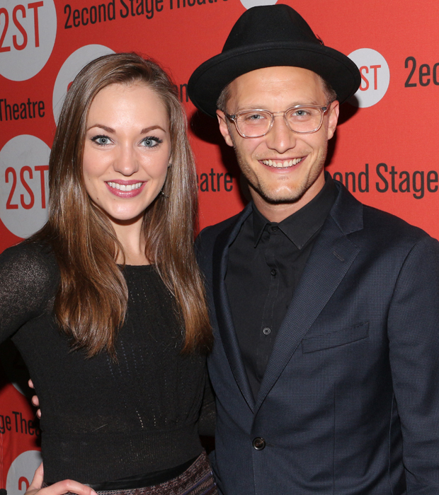 Laura Osnes and Nathan Johnson walk the red carpet before the show.