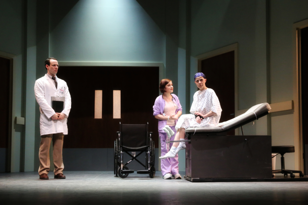 Logan James Hall, Daisy Eagan, and Kate Goehring in Wit, running through May 8.