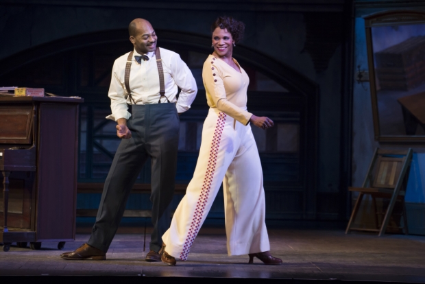Brandon Victor Dixon is a 2016 Tony Award nominee for Shuffle Along. He is seen here with costar Audra McDonald.