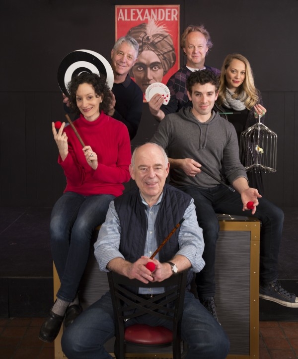  The cast of Presto Change-O at Barrington Stage Company: (clockwise from left) Barbara Walsh, Michael Rupert, Bob Walton, Jenni Barber, Jerrod Spector, and Lenny Wolpe.