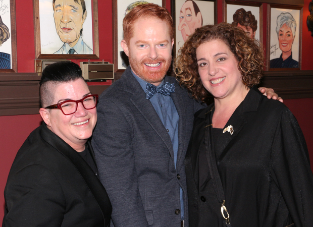 Jesse Tyler Ferguson is congratulated by his pals from the 1998 Broadway revival of On the Town, Lea DeLaria and Mary Testa.