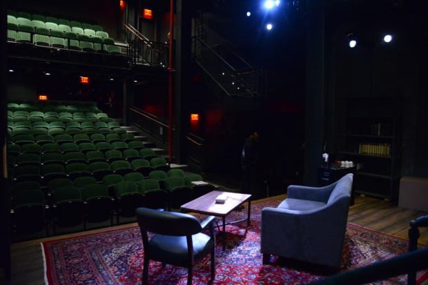 A view of Irish Repertory Theatre&#39;s renovated interior seen from the stage.