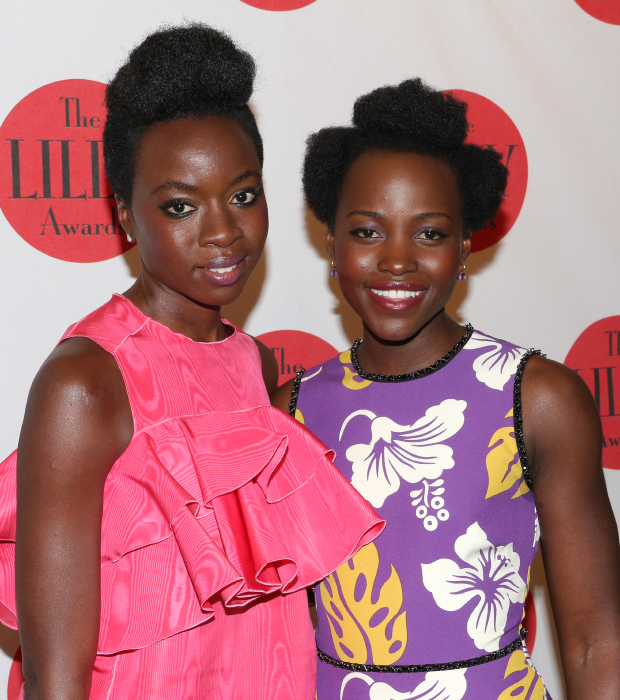 Eclipsed star Lupita Nyong&#39;o (right) presents her playwright, Danai Gurira, with the Lilly Award in Playwriting.