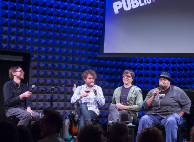 Public Forum Director Michael Friedman, Gabriel Kahane, Stephen Trask, and Toshi Reagon at Public Forum: The Sound That Makes The World Go ‘Round, at Joe&#39;s Pub at The Public on May 23.
