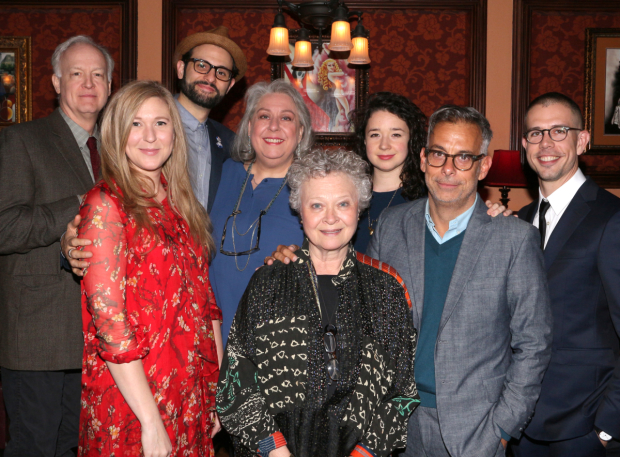 The family of The Humans: Reed Birney, Cassie Beck, Arian Moayed, Jayne Houdyshell, Lauren Klein, Sarah Steel, director Joe Mantello, and playwright Stephen karam.