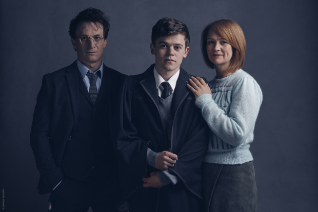 A family shot of Jamie Parker (Harry), Sam Clemmett (Albus), and Poppy Miller (Ginny).