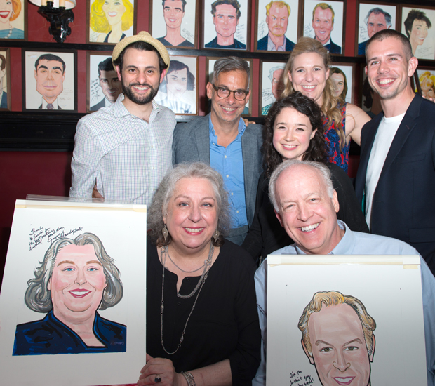 Arian Moayed, Joe Mantello, Sarah Steele, Cassie Beck, and Stephen Karam join Jayne Houdyshell and Reed Birney at their Sardi&#39;s unveiling.
