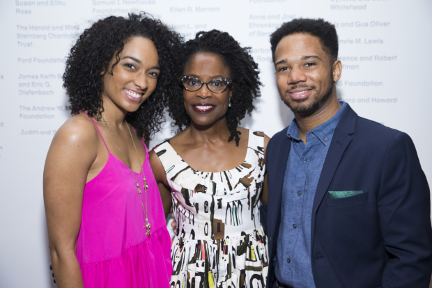 Charlayne Woodard (center) plays stage mom to Rachel Nicks and Chris Myers in War at the Claire Tow theater.