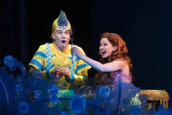 Adam Garst (Flounder) and Alison Woods (Ariel) in The Little Mermaid, directed by Glenn Casale, at La Mirada Theatre.
