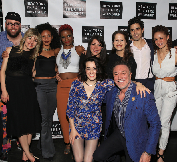Anaïs Mitchell (second from left) poses with the Hadestown family on opening night.