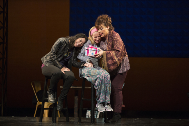 Sandra Tsing Loh, Shannon Holt, and Caroline Aaron in Madwoman In The Volvo at The Pasadena Playhouse.