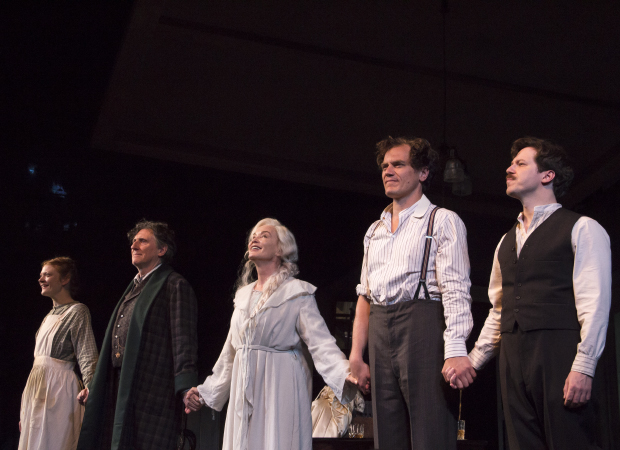 Colby Minifie, Gabriel Byrne, Jessica Lange, Michael Shannon, and John Gallagher Jr. take their opening-night curtain call.
