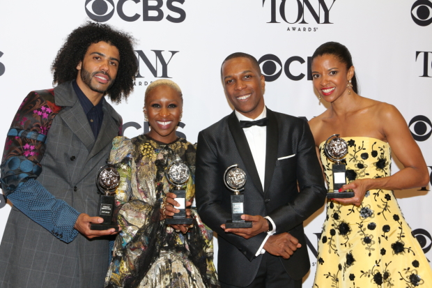 Actors Daveed Diggs (Hamilton), Cynthia Erivo (The Color Purple), Leslie Odom Jr. (Hamilton), and Renée Elise Goldsberry (Hamilton) won at The 70th Annual Tony Awards.  