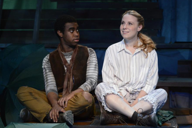 Marc Pierre (Peter) and Erica Spyres (Molly) in Peter and the Starcatcher, directed by Spiro Veloudos, at Lyric Stage Company.