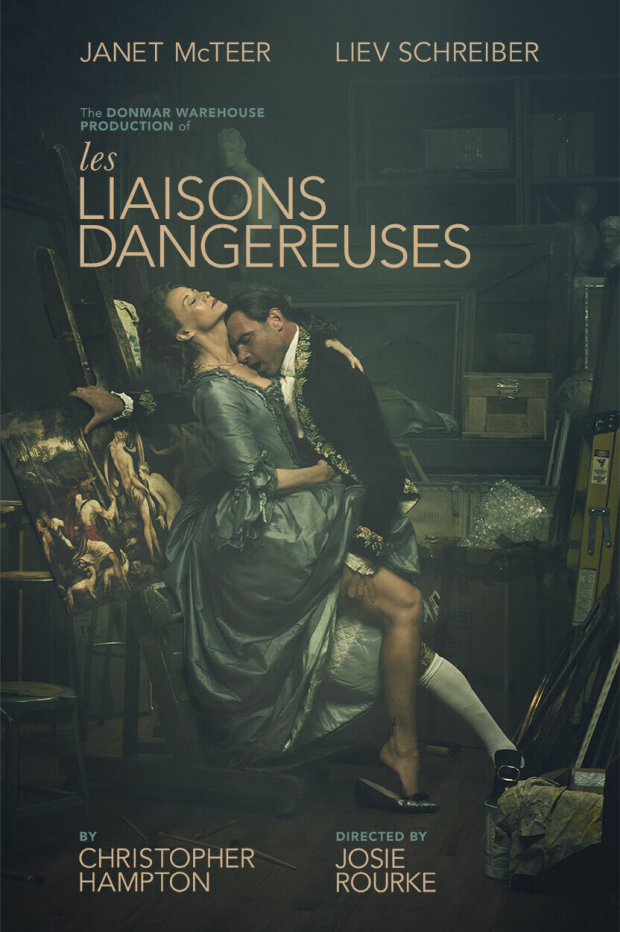 The key art for the upcoming Broadway revival of Les Liaisons Dangereuses, starring Janet McTeer and Liev Schreiber.