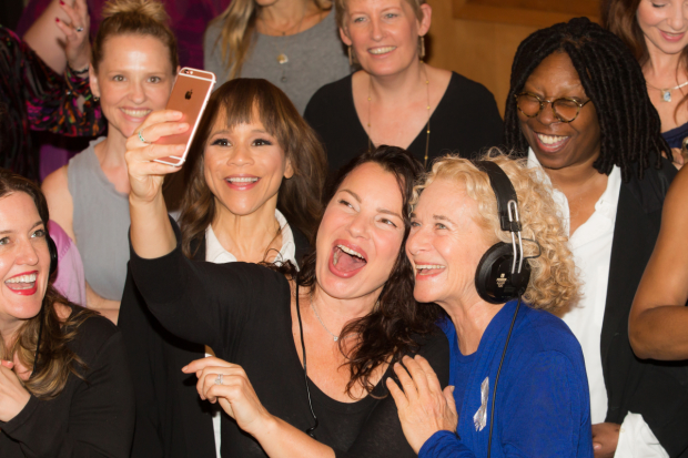 Jennifer Simard, Rosie Perez, Fran Drescher, Carole King, Anika Larsen, Liz Callaway, and Whoopi Goldberg take a selfie at the Broadway for Orlando benefit single recording of &quot;What the World Needs Now Is Love.&quot;