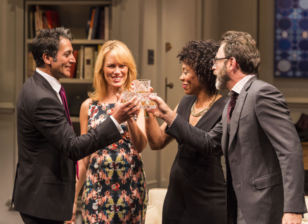 Hari Dhillon, Emily Swallow, Karen Pittman, and J Anthony Crane in Ayad Akhtar's Pulitzer-winning play Disgraced, directed by Kimberly Senior, at the Mark Taper Forum.