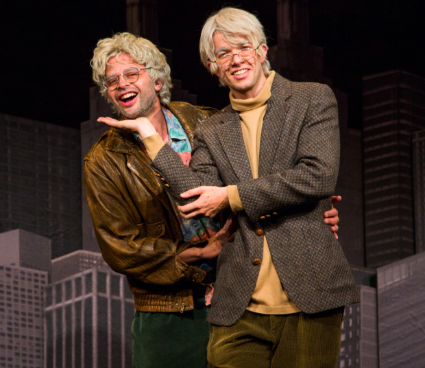 Nick Kroll as Gil Faizon and John Mulaney as George St. Geegland in the Cherry Lane Theatre production of Oh, Hello.