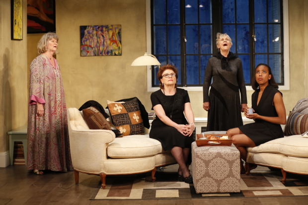 Judith Ivey, Angelina Fiordellisi, Estelle Parsons, and Francesca Choy-Key star in Out of the Mouths of Babes.