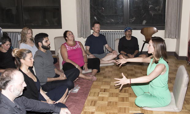The family of Small Mouth Sounds meditates with Ziva Meditation founder Emily Fletcher.