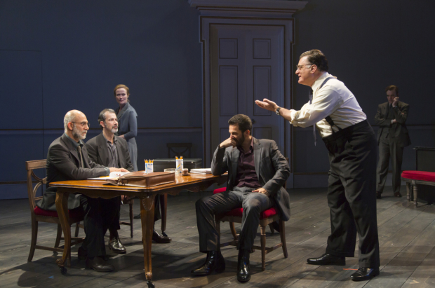 Anthony Azizi, Dariush Kashani, Jennifer Ehle, Michael Aronov, Joseph Siravo, and Jefferson Mays star in J.T. Rogers&#39; Oslo, directed by Bartlett Sher, at Lincoln Center Theater&#39;s Mitzi E. Newhouse Theater.
