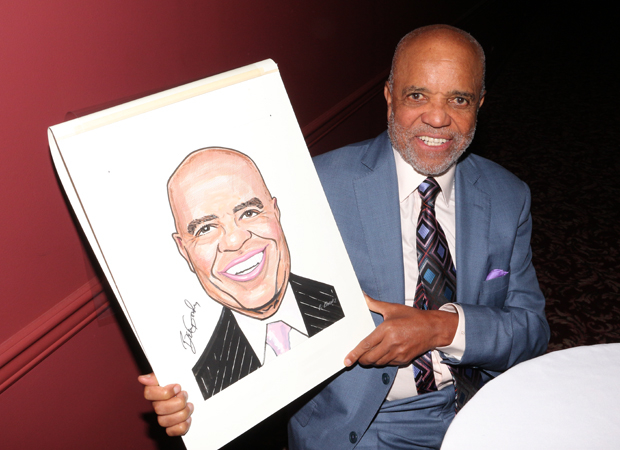 Berry Gordy proudly shows off his new Sardi&#39;s caricature.
