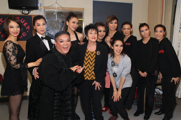 A group photo to welcome Chita Rivera backstage.