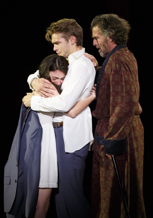 Ismenia Mendes, Andrew Burnap, and John Glover in Daniel Sullivan&#39;s free Shakespeare in the Park production of Troilus and Cressida.