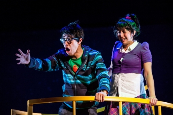 Alton Alburo and Sasha Diamond in the 2014 New York production of The Wong Kids in the Secret of the Space Chupacabra Go! at the Ellen Stewart Theatre. 