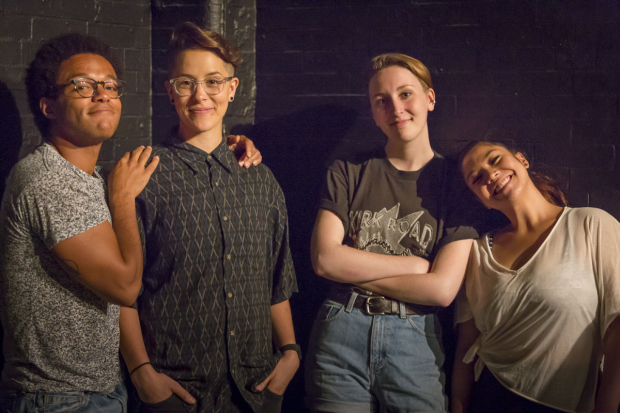 Christopher Livingston, Soph Menas, Izzy Castaldi, and Geena Quintos star in Jaime Jarrett&#39;s Normativity, directed by Mia Walker, for NYMF at the Pearl Theatre.