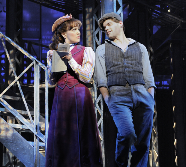 Kara Lindsay and Jeremy Jordan in the Broadway production of Newsies.