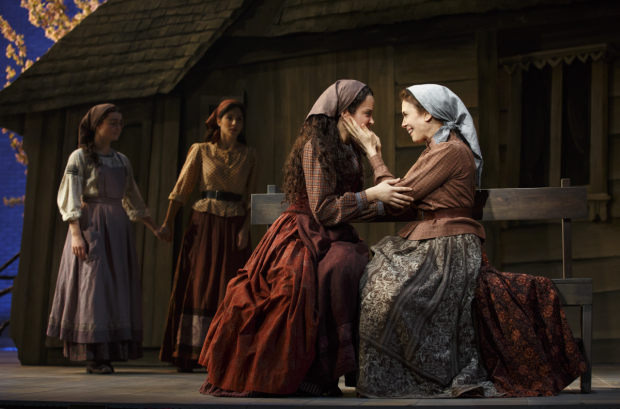 Melanie Moore as Chava, Samantha Massell as Hodel, Alexandra Silber as Tzeitel, and Jessica Hecht as Golde in Bartlett Sher&#39;s 2015 Broadway revival of Fiddler on the Roof.