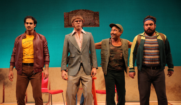 Nathan Lucrezio, Travis Kent, Herman Sebek, and Philip Jackson Smith in The Last Word, directed by Brett Sullivan, for NYMF at the Duke on 42nd Street.