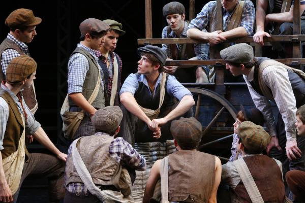 Corey Cott with the cast of Newsies on Broadway.