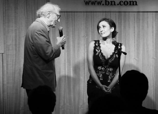 Sheldon Harnick and Laura Benanti share the stage at a concert celebration of the new She Loves Me cast recording.