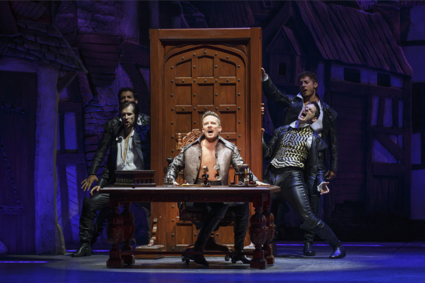 Will Chase (center) plays Shakespeare in Something Rotten!