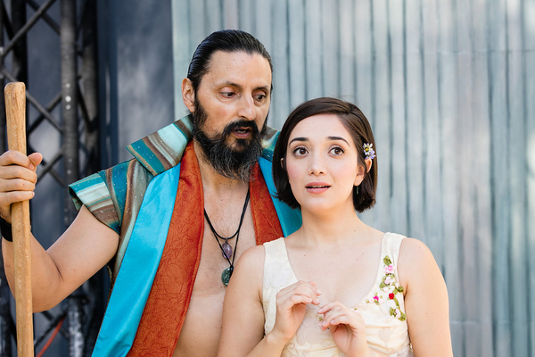 Thom Rivera (Prospero) and Erika Soto (Miranda) in The Tempest, directed by Matthew Earnest, at Griffith Park. 