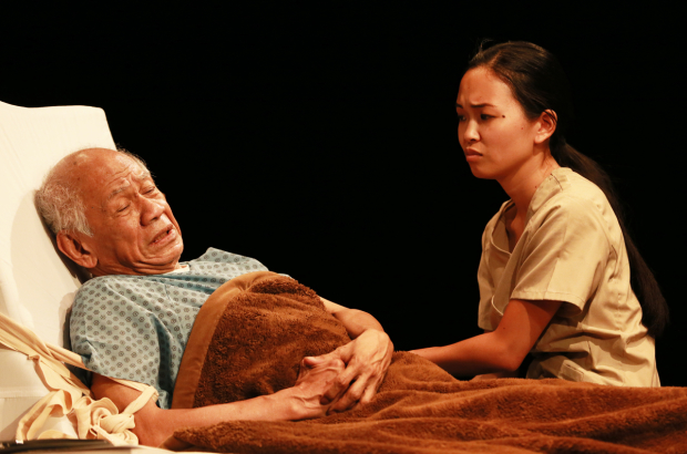Muni Zano (Poncing Enrile) and Sarnica Lim (Pilita Santos) in the world premiere of As Straw Before the Wind, directed by Lesley Asistio, at the Ruby Theatre at the Complex.